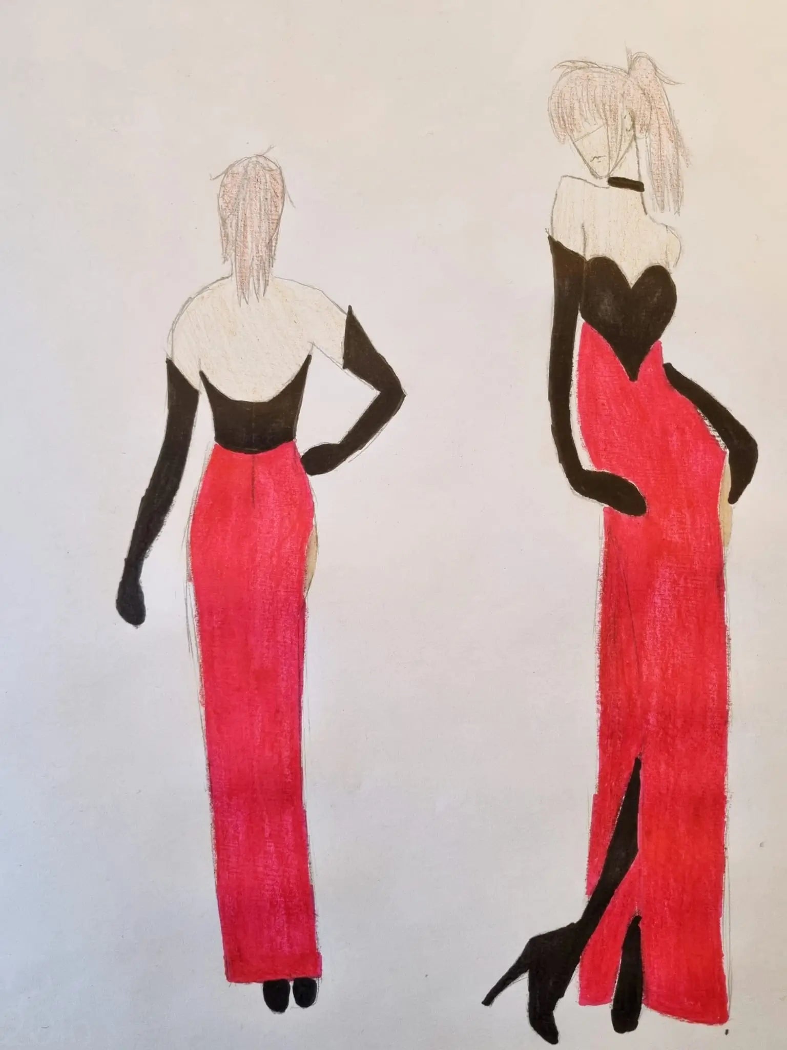 Cosplay Angel Dust Hazbin Hotel drag version – robe sur-mesure bustier pailleté noir et jupe fuchsia – costume artisanal fait main en France.