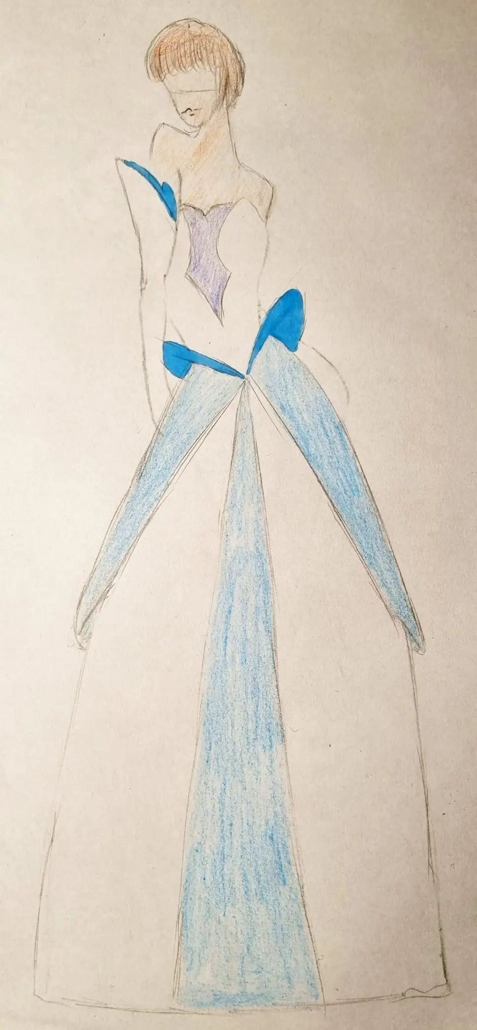 Costume sur mesure Gwen inspiré des Chevaliers de Guenièvre, robe princesse faite main en tissus blanc, bleu ciel, bleu foncé et parme